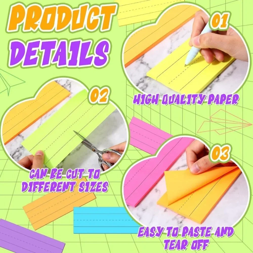 1200 Sheets Sentence Strips for Teachers 3 x 8 Inch Paper Word Strips Rainbow